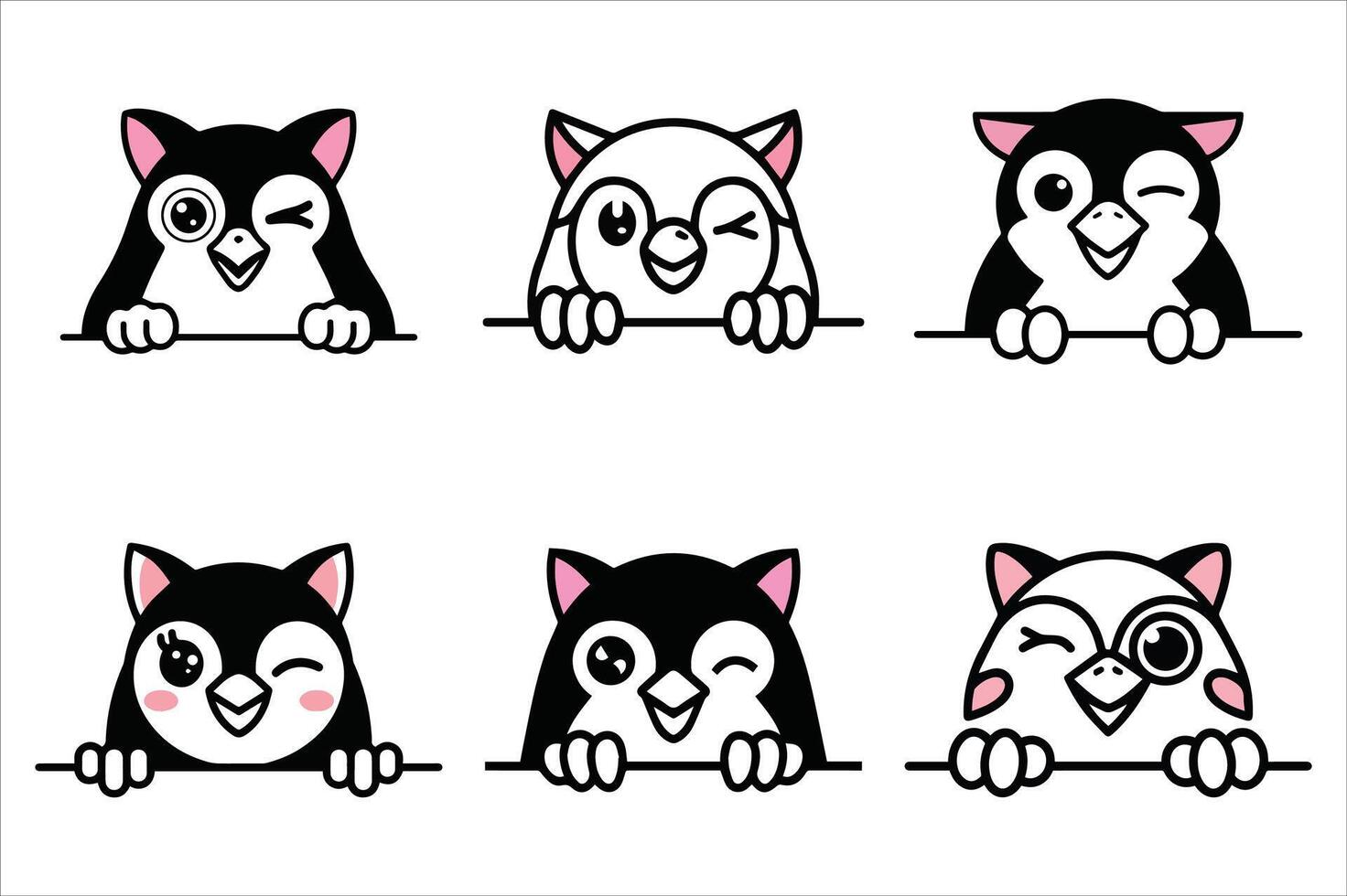 Set of cute penguin head many color for spring and sweet penguin a illustration vector