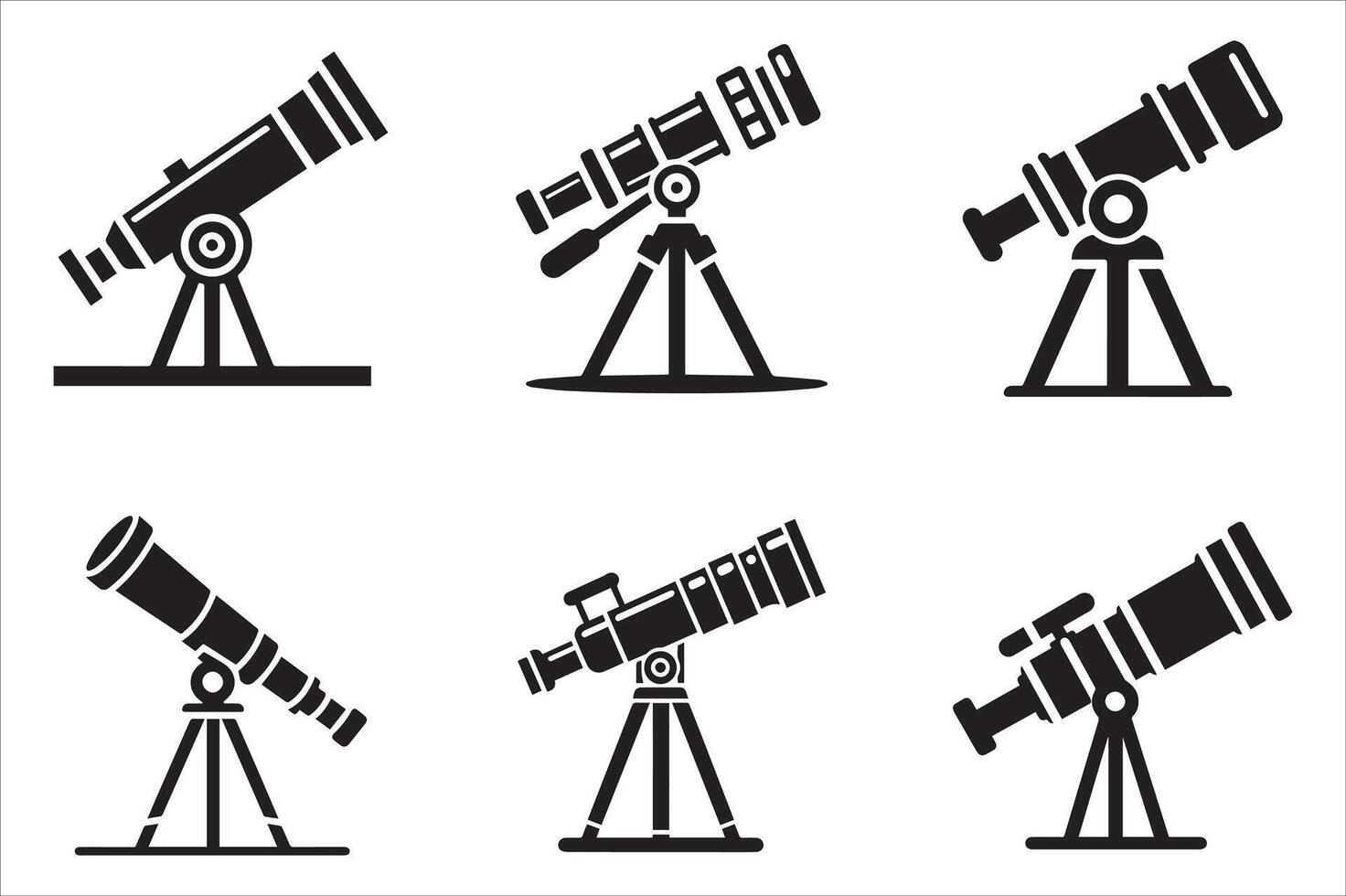 Telescope silhouette collection astronomy icons on white background vector