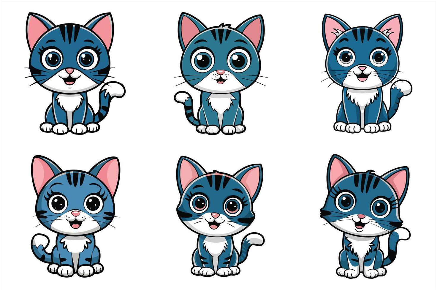 A set of adorable baby cat stickers playful kitten illustrations on white background vector