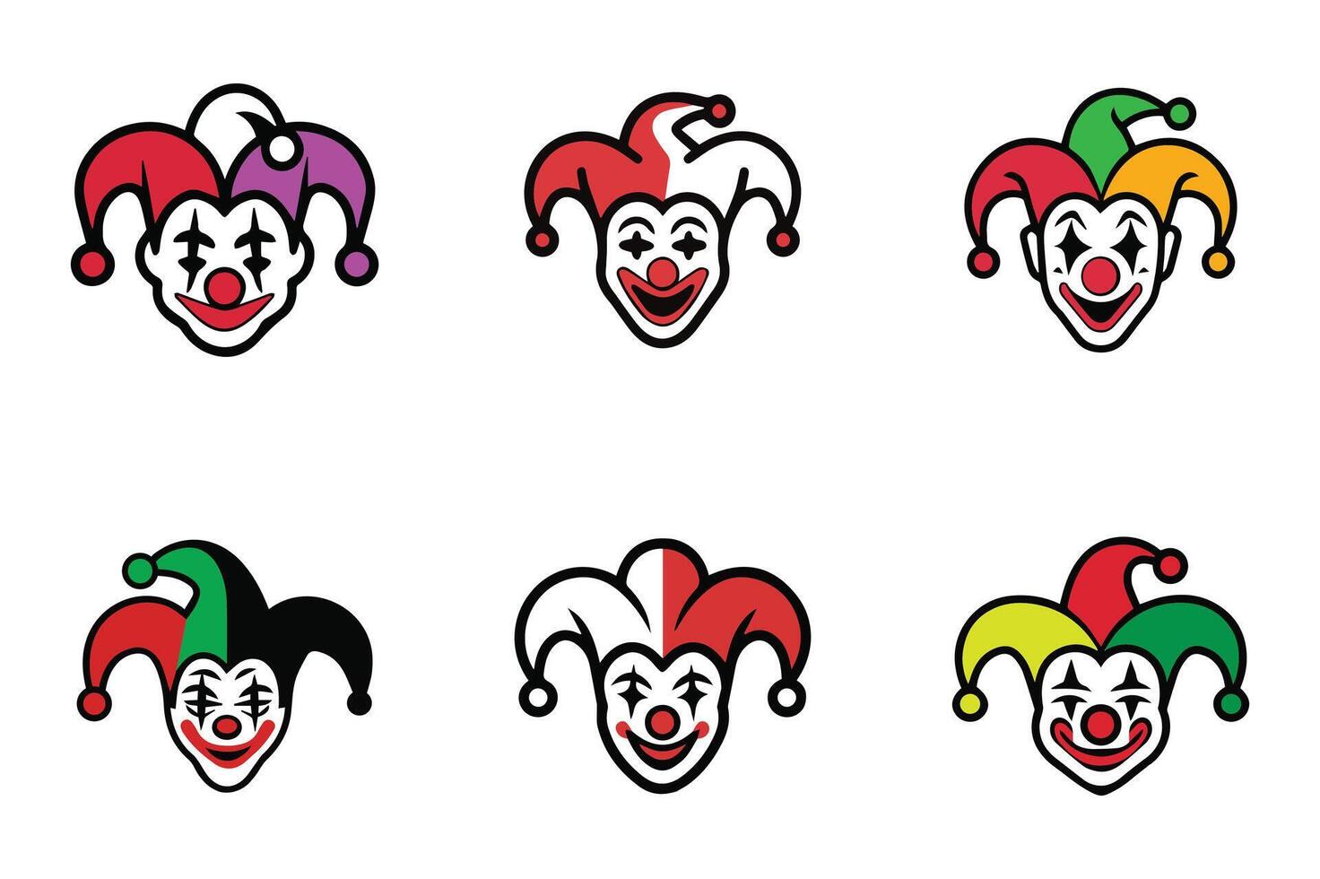 April Fools Day Clown Icons Vibrant and Playful Flat Illustrations Set vector