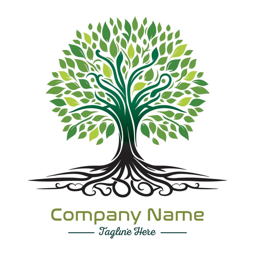green tree set logo icon silhouette designs vector