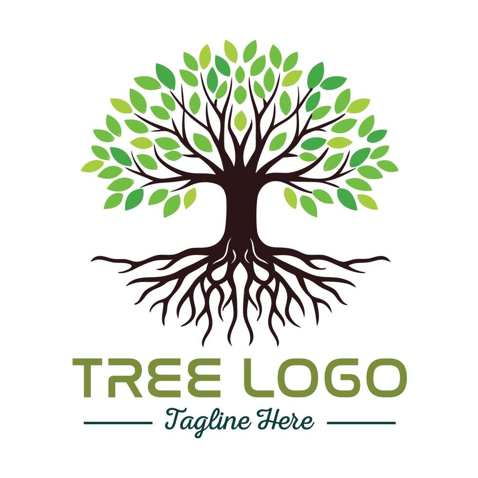 Beautiful green tree silhouette design, business logo for tree icon on white background. vector