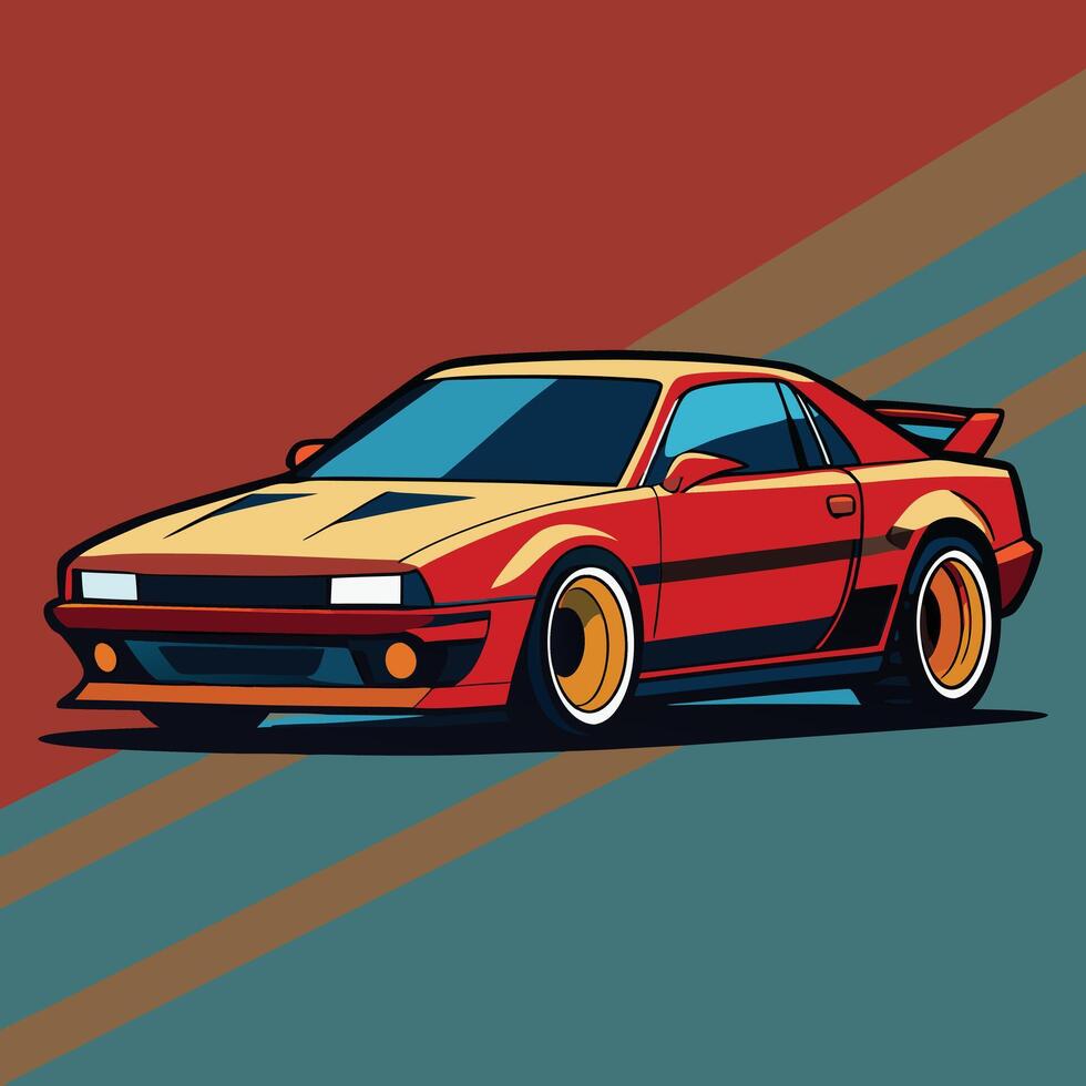 a cartoon car on a red and blue background vector