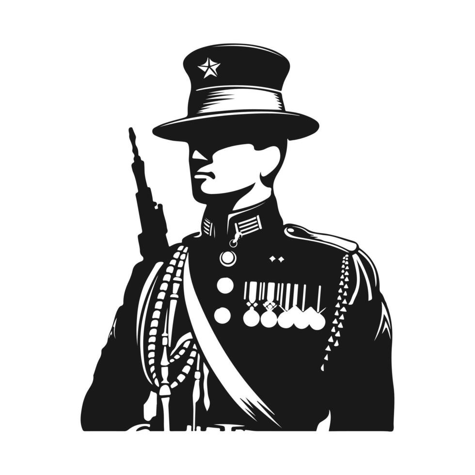 A commanding U.S. Army officer silhouette, embodying courage, authority, and the spirit of national defense. vector