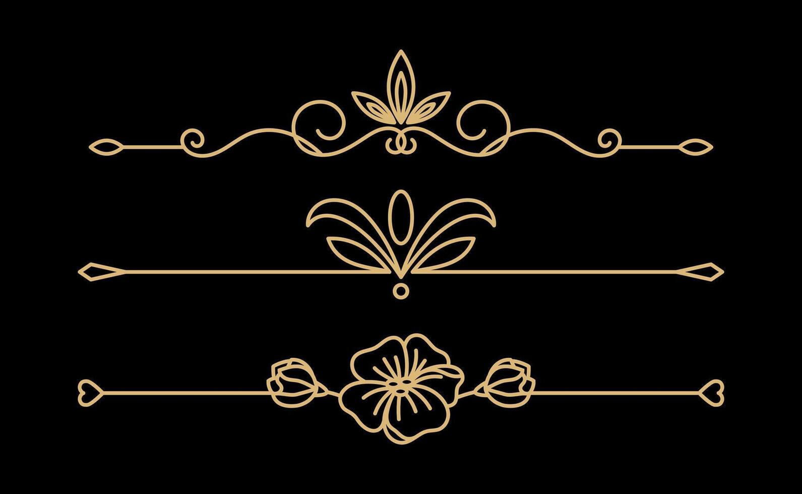Calligraphic ornament set art on gold colour vector