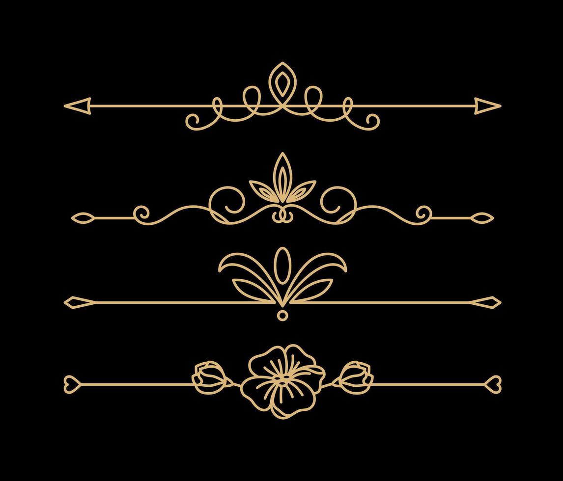 Calligraphic ornament set on gold colour vector
