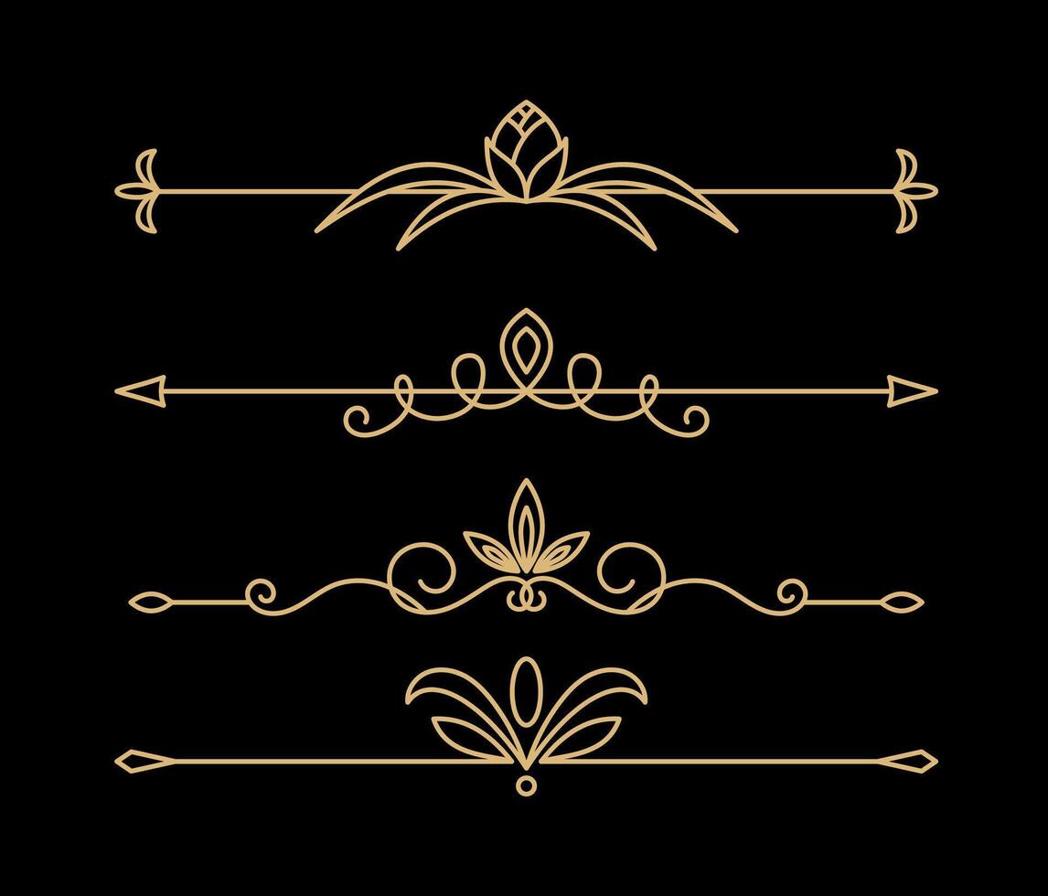 Calligraphic ornament set vintage on gold colour vector