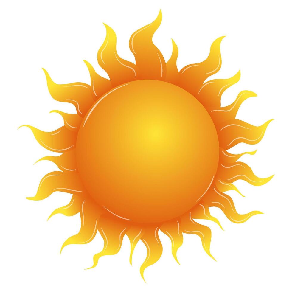 Bright sun with vibrant, wavy rays isolated on a transparent background. Concept of summer, warmth, and energy. illustration vector
