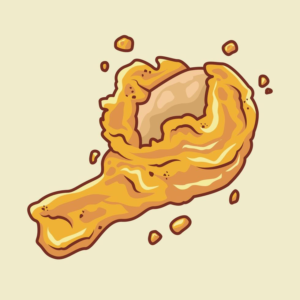 cartoon of delicious fried chicken drumsticks with crumbs flying. Food premium icon. vector