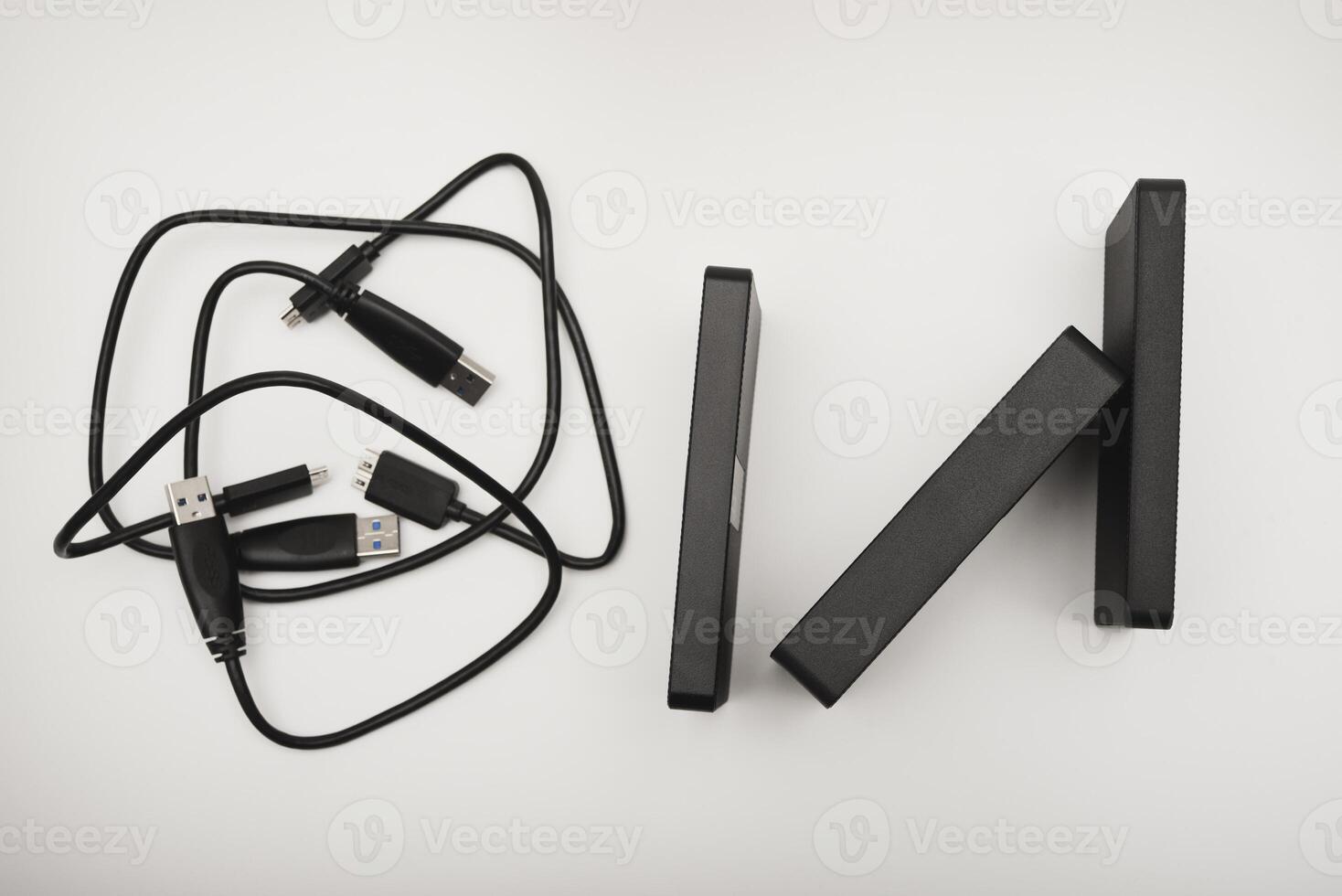 Hard drives on a white background. devices with USB photo