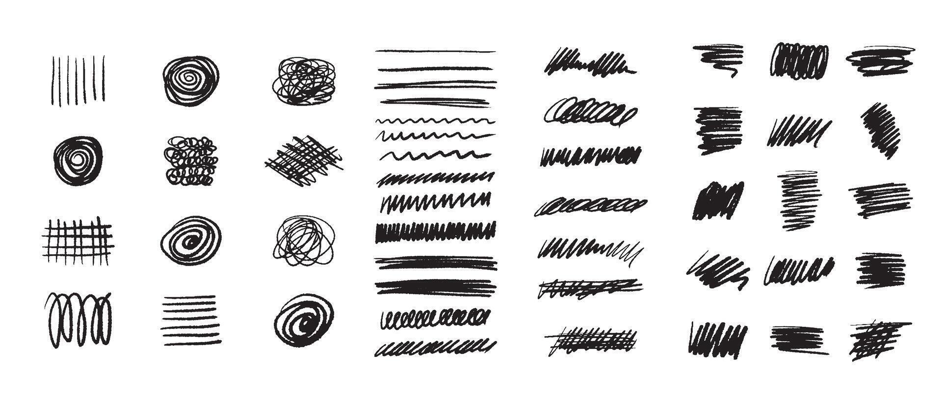 Set of hand drawn underlines. Abstract doodle lines, marker drawing stripes for design. Different shapes collection isolated on white background. vector