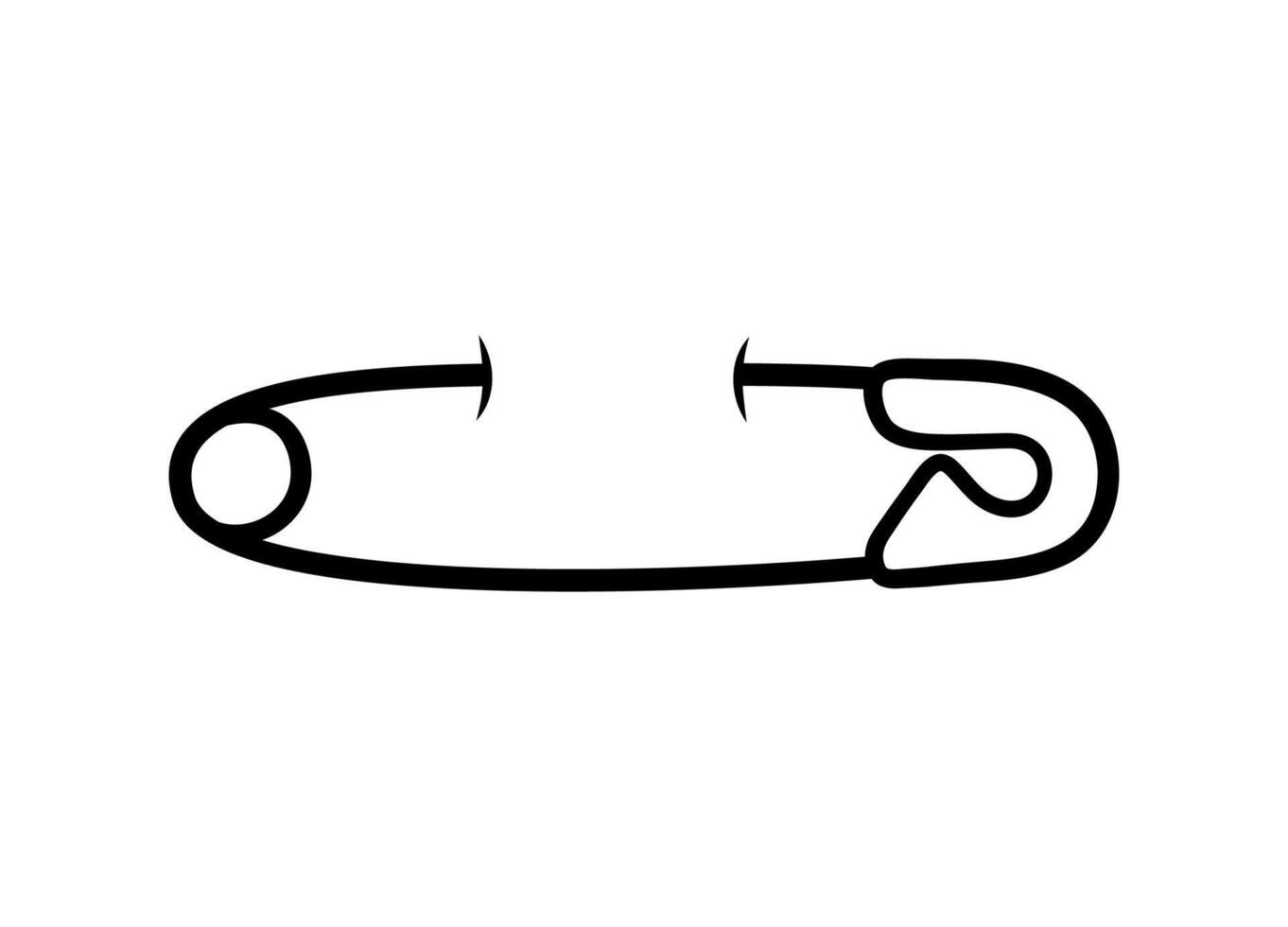 Safety pins. Hand drawn sketch icons of sewing pin pinned to fabric. Needlework concept. Isolated illustration in doodle line style. vector