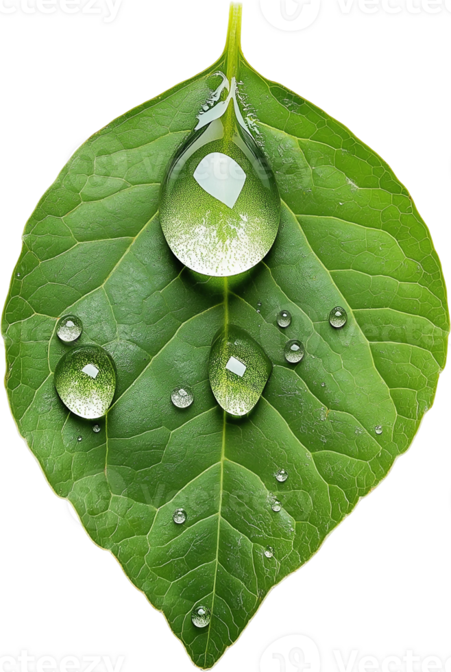 A green leaf with water droplets on it png