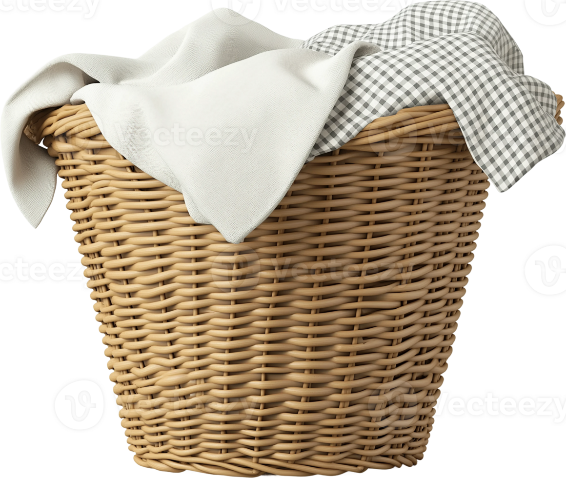 A basket with a white cloth inside png