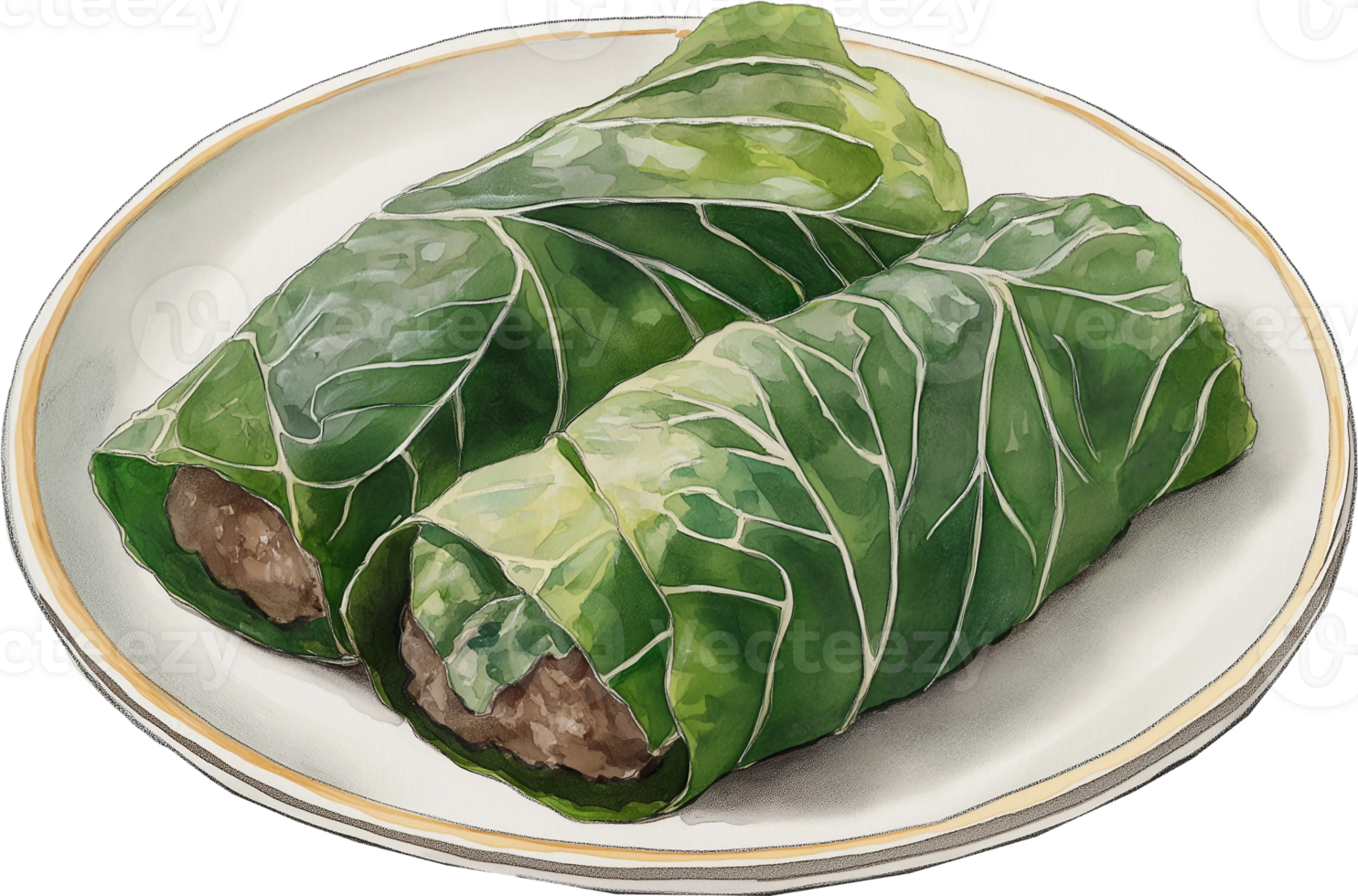 A drawing of two cabbage rolls on a plate png