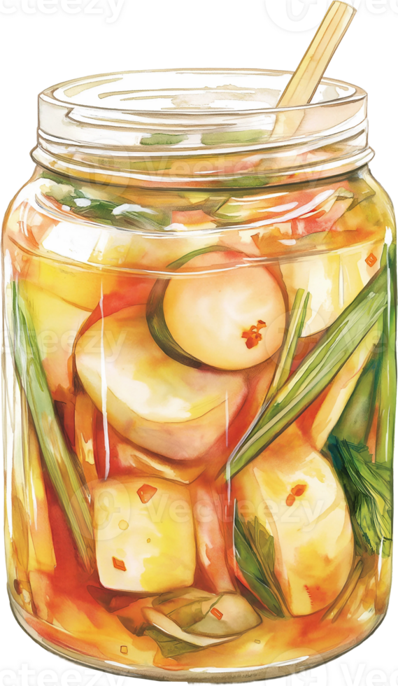 A jar filled with vegetables and a spoon png
