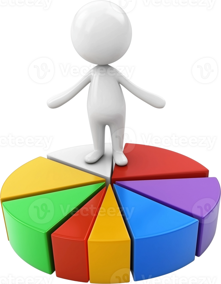 3d person standing on top of pie chart png