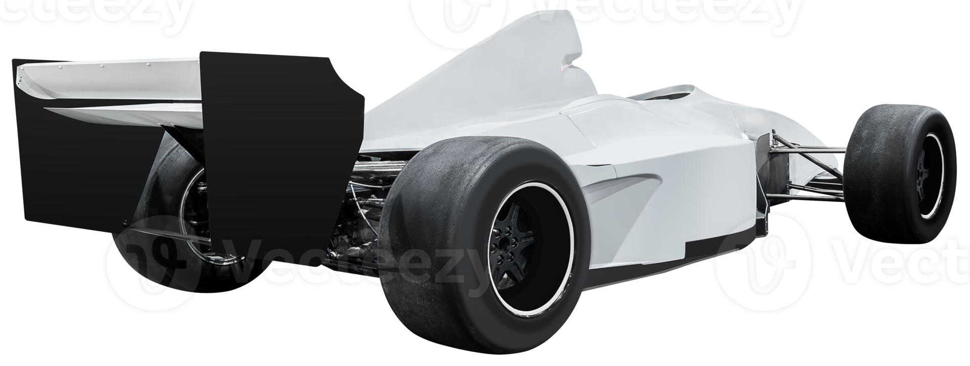Back view white open wheel race car png