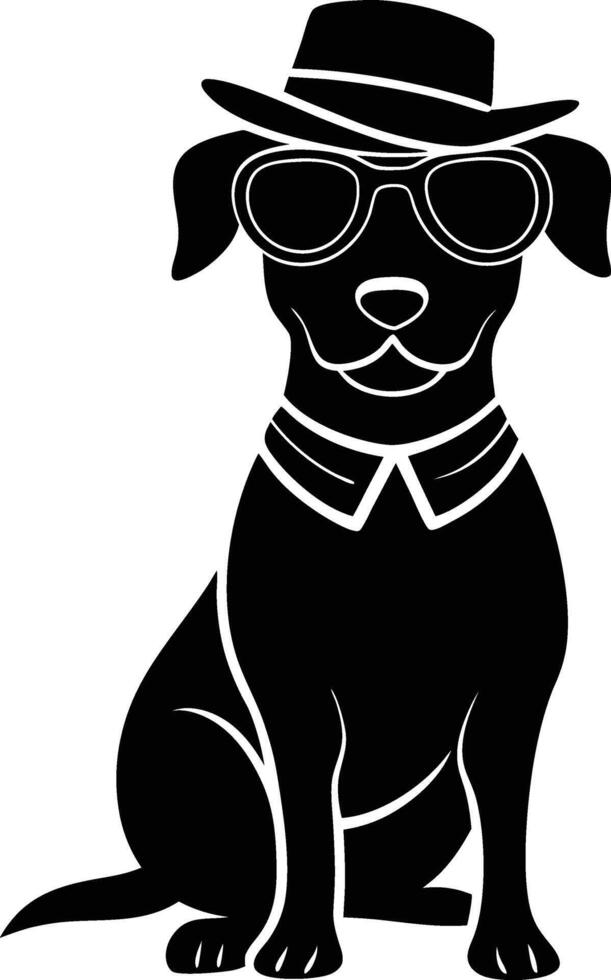 Fashionable Dog Silhouette with Sunglasses and Hat vector