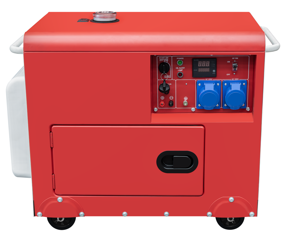 Front view small red diesel generator png