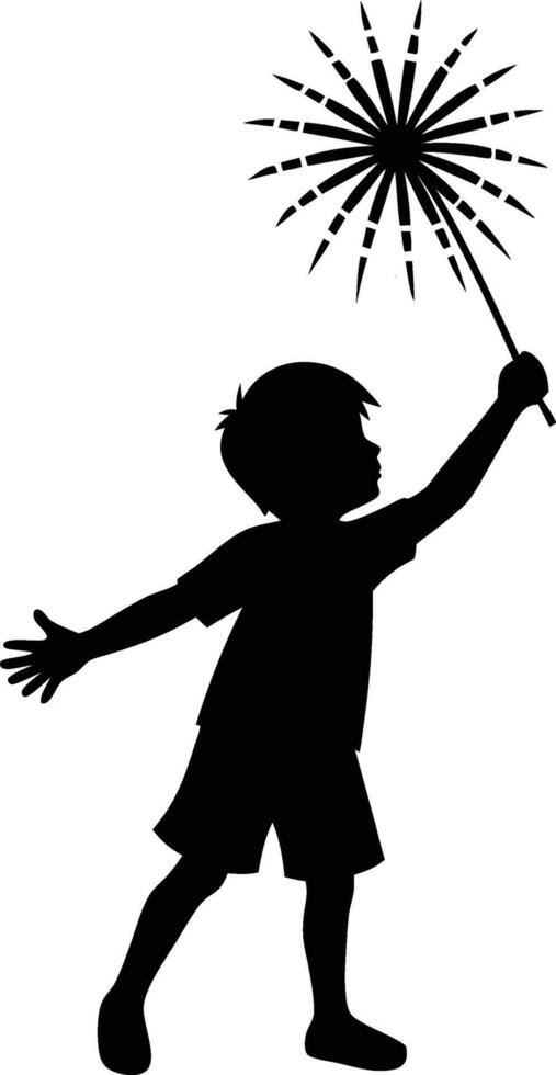 Child Holding Fireworks Silhouette vector