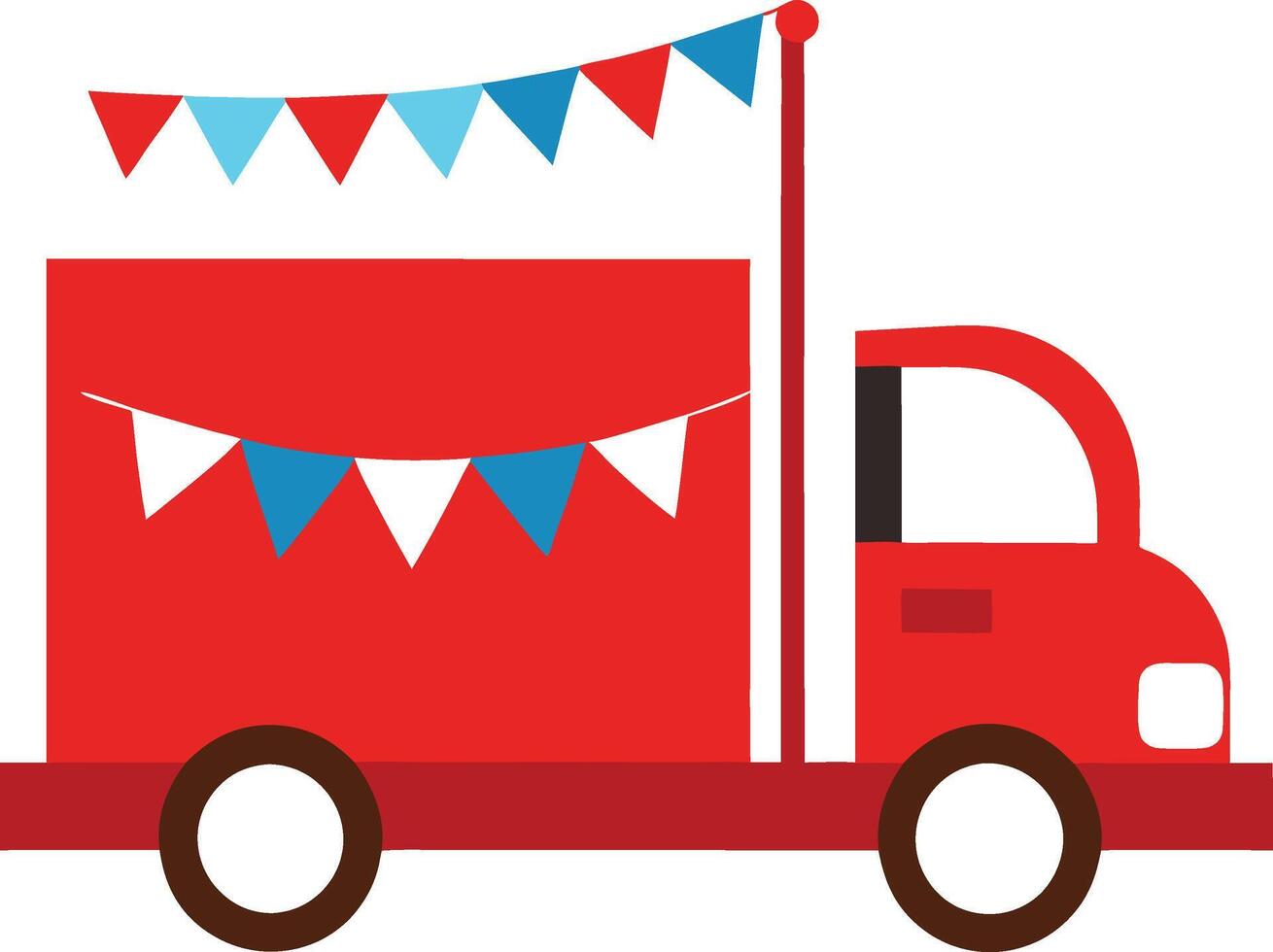 Red truck with USA bunting in the back illustration vector