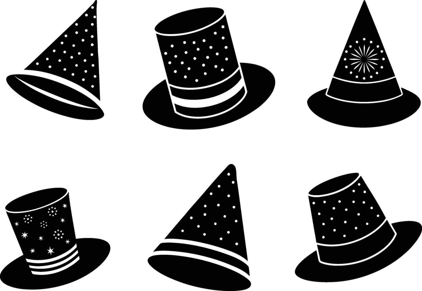 Festive with fireworks Hat set silhouette. vector