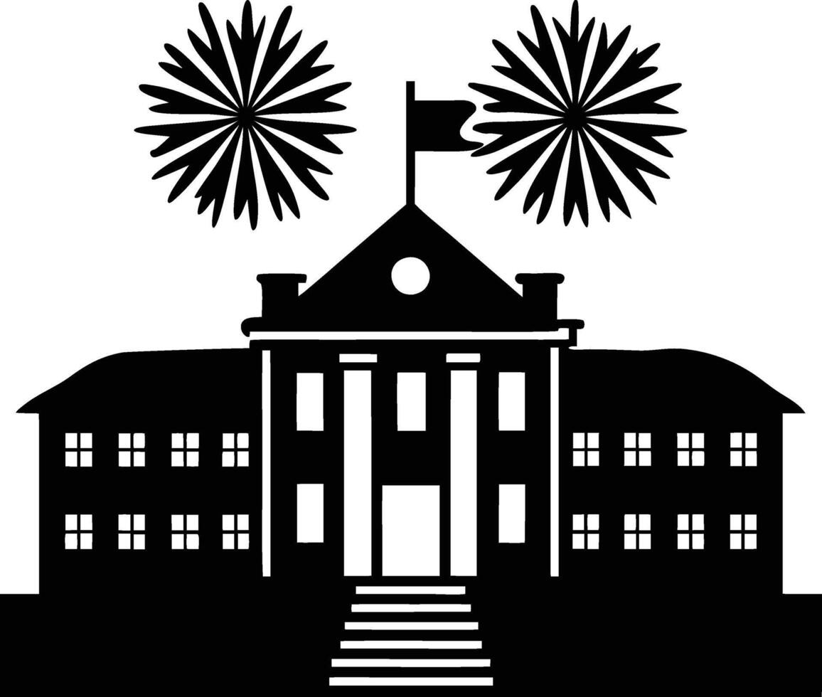 Black Silhouette of the white house with fireworks illustration vector