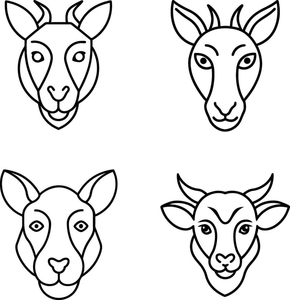 Animal Faces Icon Set Clean Line Art Designs vector