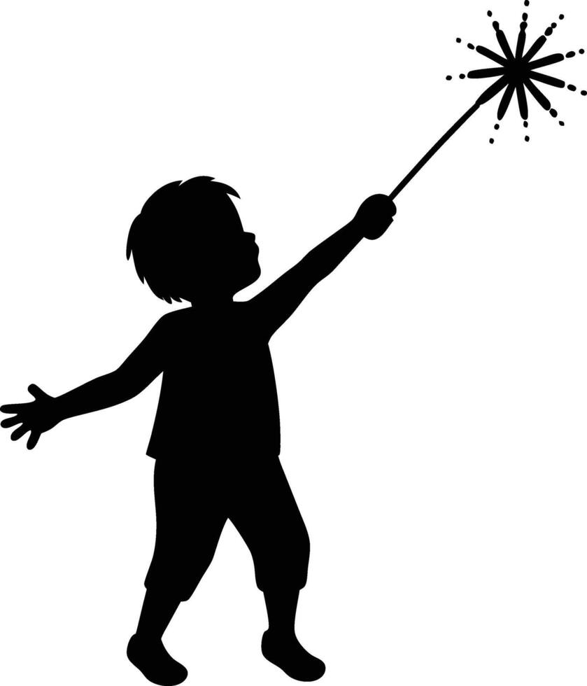 Silhouette of a Kid Celebrating with Fireworks vector