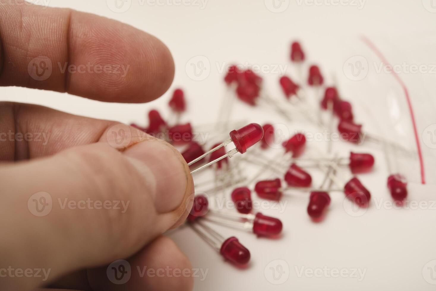 Red LEDs. The electronic component. Old LED elements. photo