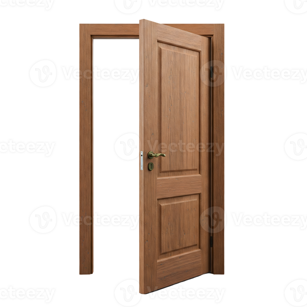 an open wooden door on transparent background png