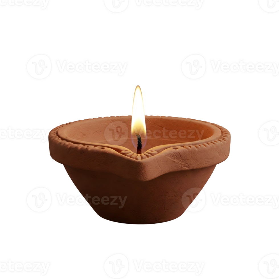 a diwali candle made of clay on a transparent background png