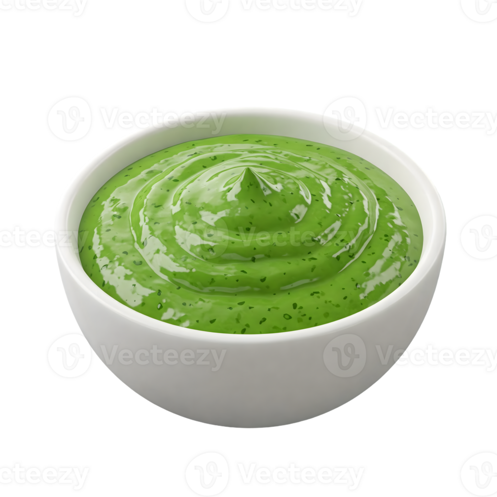green mint sauce in a bowl on a transparent background png