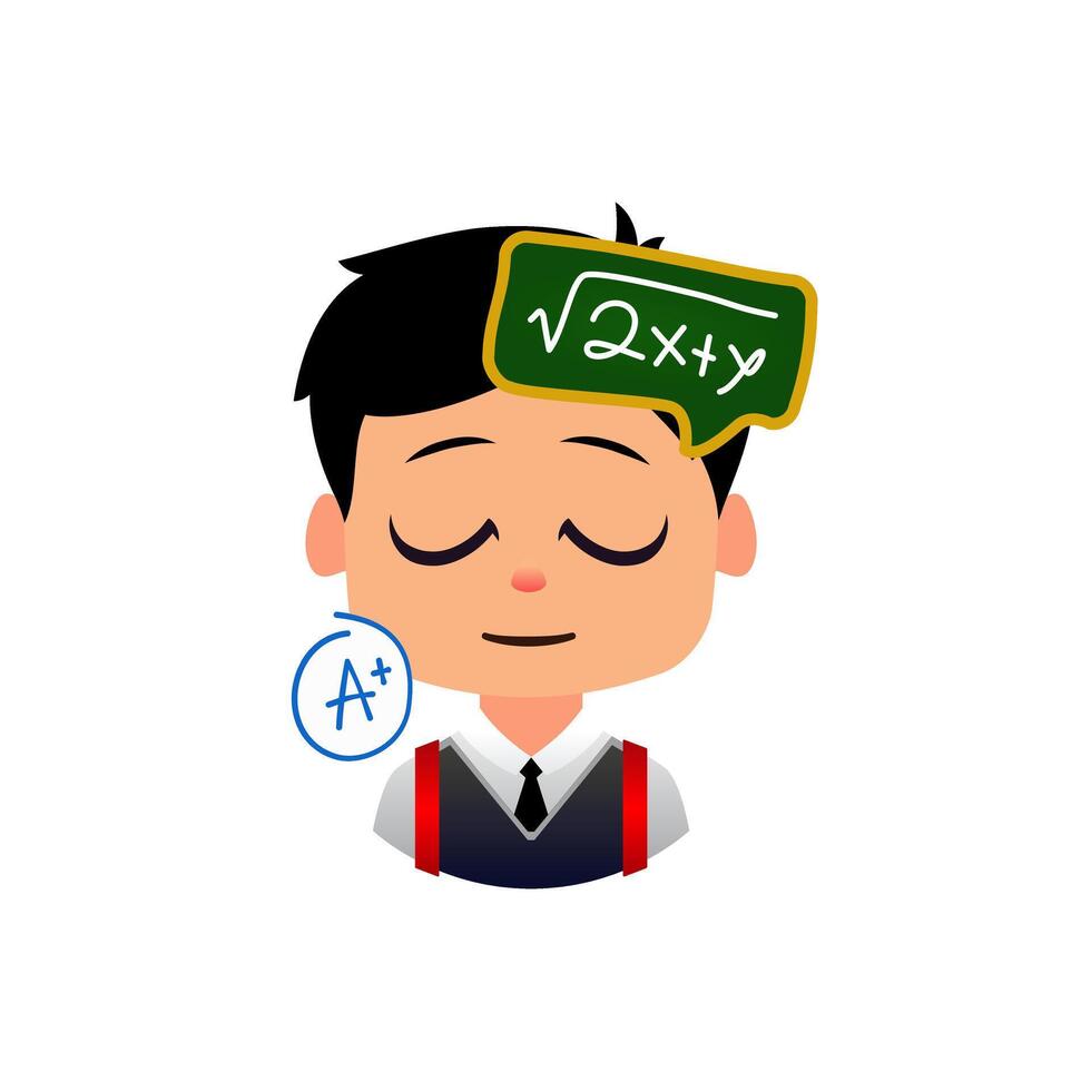 Smart Student Solving Math, Fast-learning student grasping new knowledge, Emoji Boys School vector