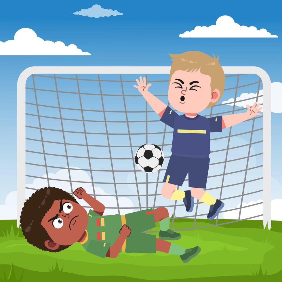 Cute Boy Cartoon Character Playing Football Match vector