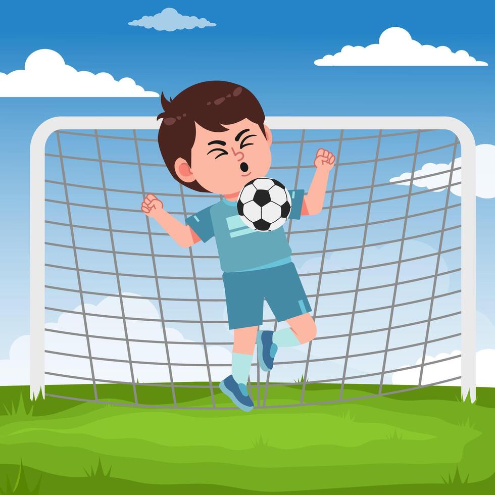 Cute Boy Cartoon Character Playing Football receive ball on chest vector