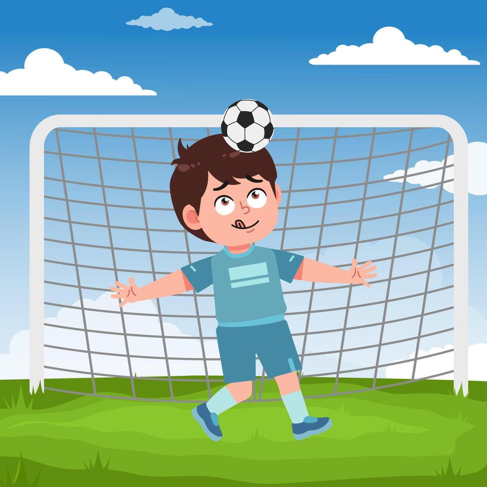Cute Boy Cartoon Character Playing Football juggling on head vector