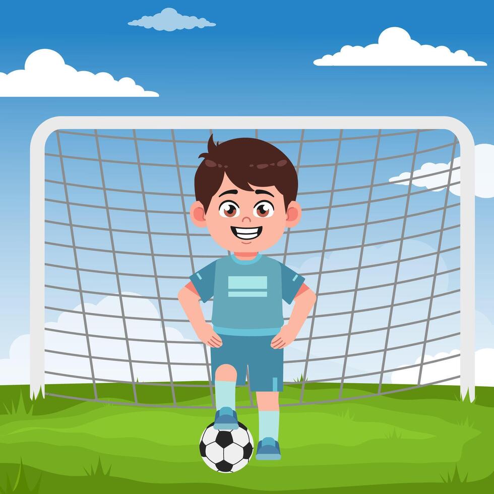 Cute Boy Cartoon Character Playing Football pose vector