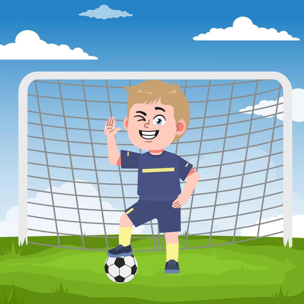 Cute Boy Cartoon Character Playing Football vector
