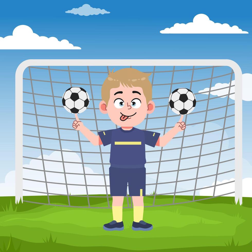 Cute Boy Cartoon Character Playing Football Spinning vector