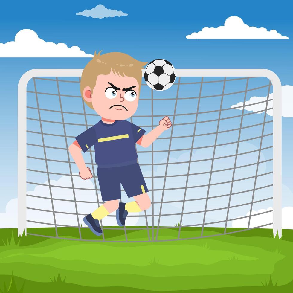 Cute Boy Cartoon Character Playing Football Header Ball vector