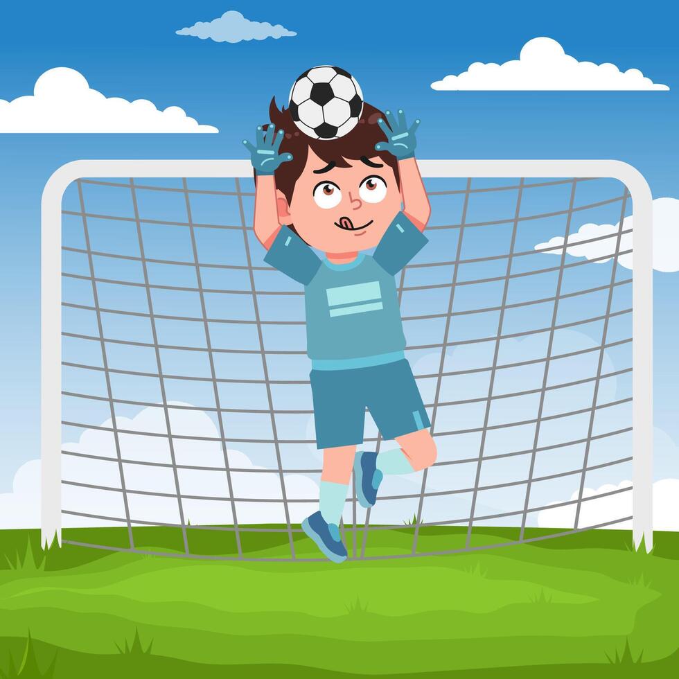 Cute Boy Cartoon Character Playing Football Catch Ball in air vector