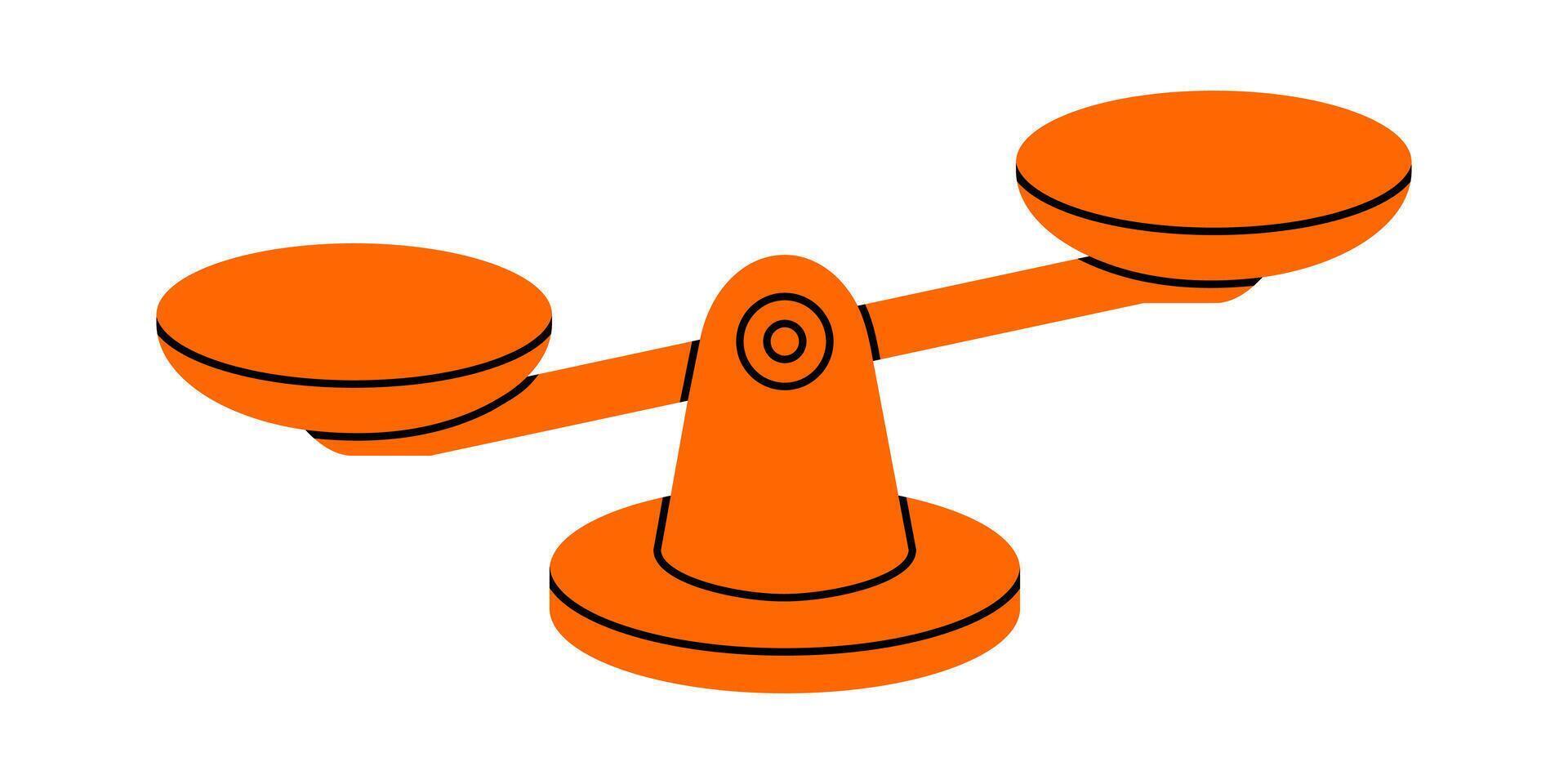 Hand drawn cute cartoon illustration of unbalance scales. Flat mass measurement device with tipped bowl doodle style. Inequality in weight icon. Injustice or bias concept. Isolated. vector