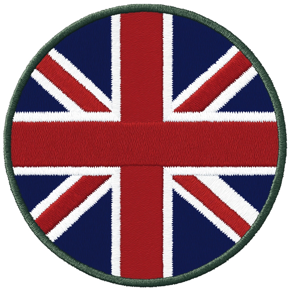 A highly detailed digitized embroidery patch illustration of the United Kingdom flag png