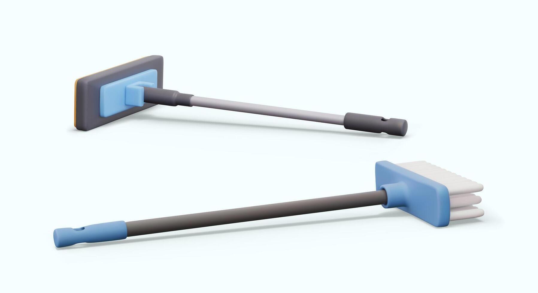 Realistic mop and broom lying down. Recess. Set of insulated tools for dry and wet cleaning vector