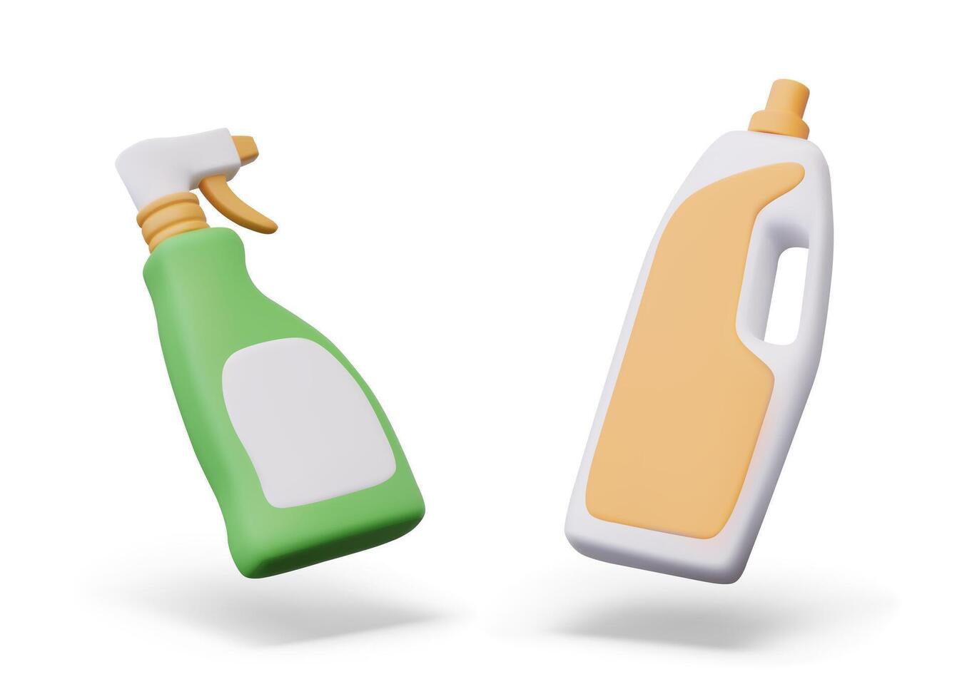 Plastic bottle with handle, spray. Set of containers for liquid detergents vector