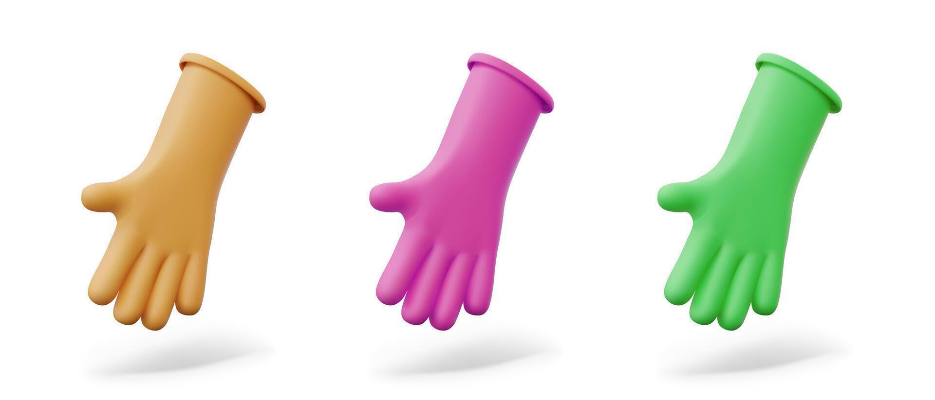 Set of rubber gloves of different colors. Classic accessories to protect hands during cleaning vector