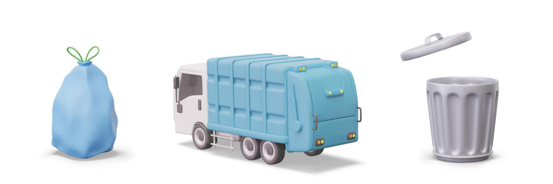 Set of 3D icons for concept of throwing away and removing garbage vector
