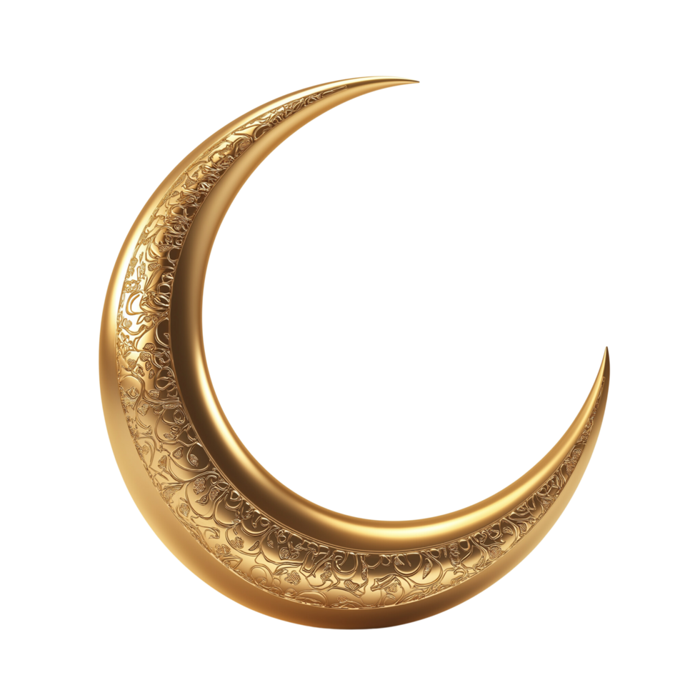 An Islamic Ramadan symbol a golden crescent moon, glowing softly png